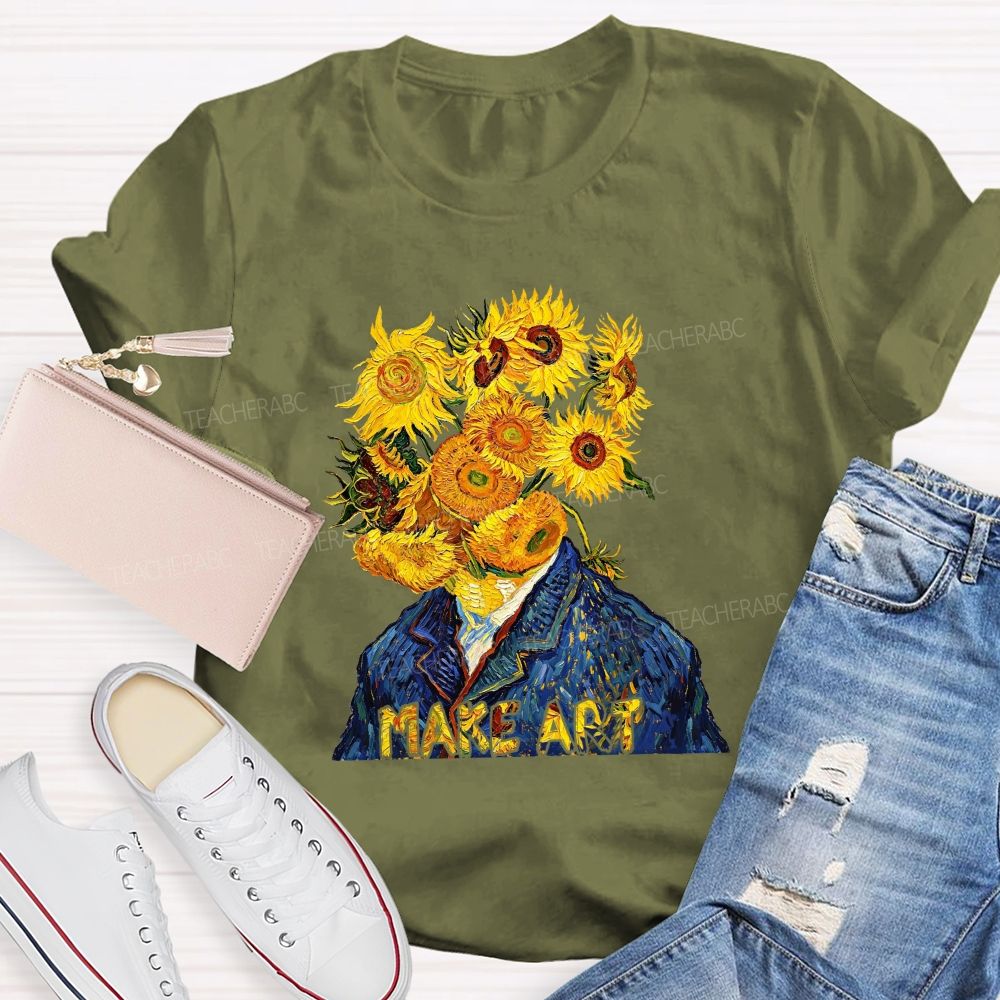 Make Art Sunflower Teacher T-shirt