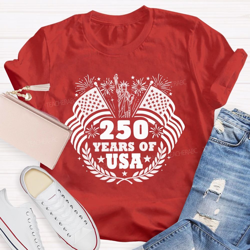 250 Years Of Usa Us Flag Fireworks Teacher T-Shirt