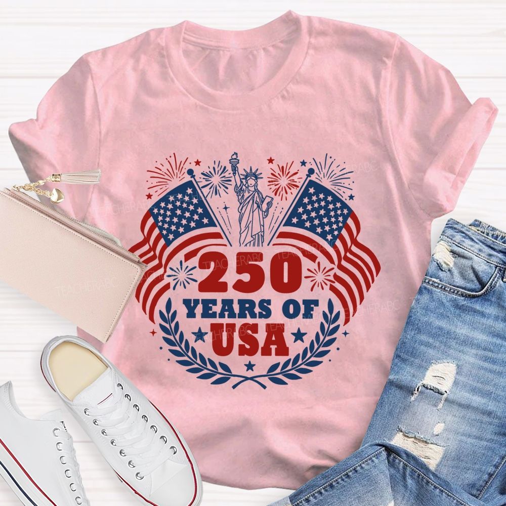 250 Years Of Usa Us Flag Fireworks Teacher T-Shirt