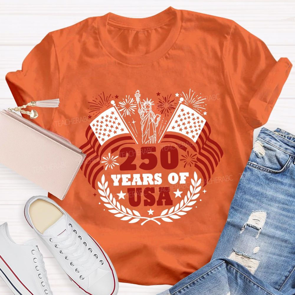 250 Years Of Usa Us Flag Fireworks Teacher T-Shirt