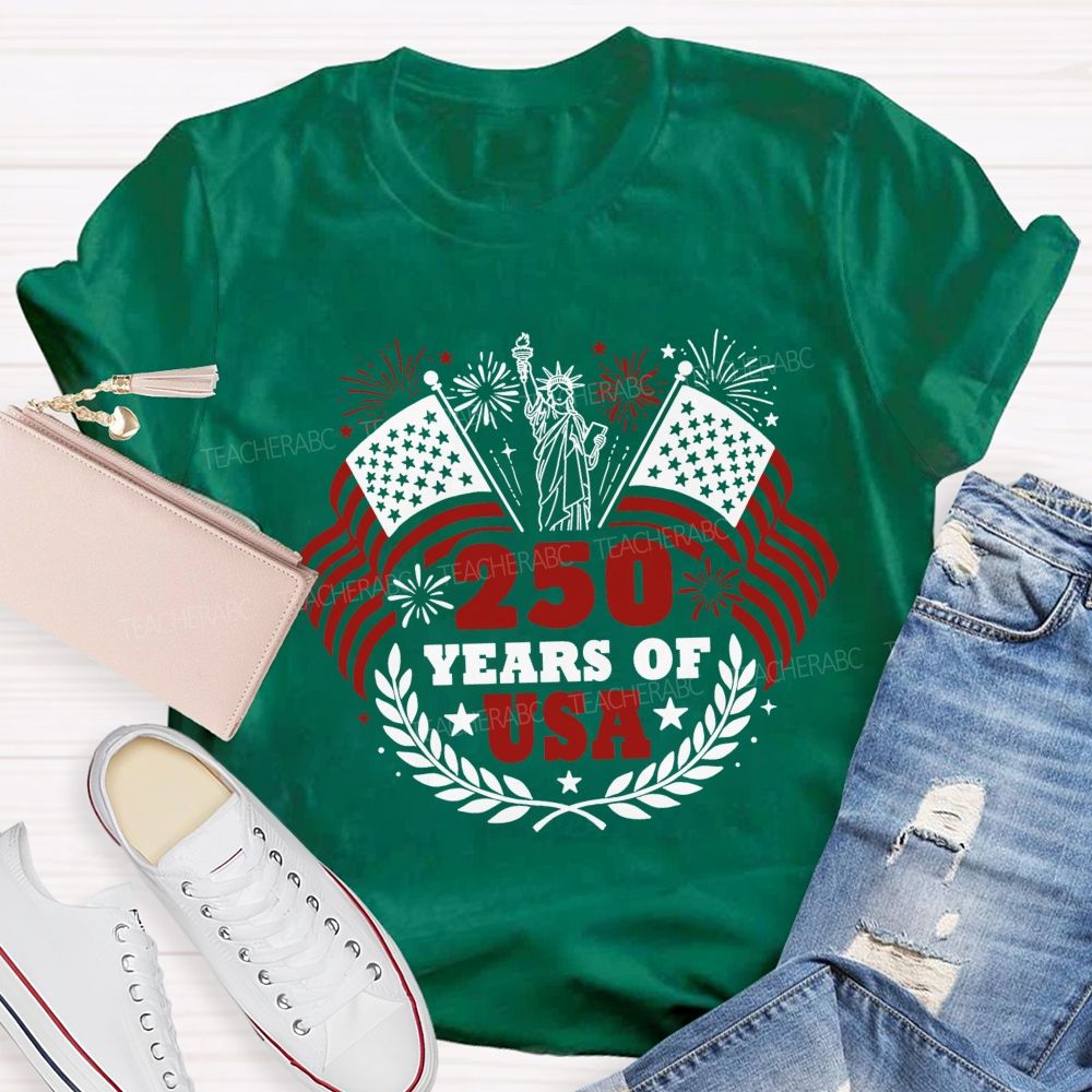 250 Years Of Usa Us Flag Fireworks Teacher T-Shirt