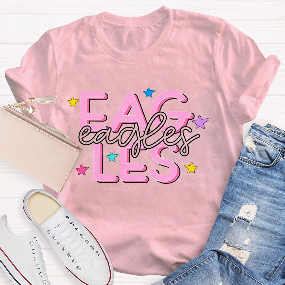 Personalized Mascot Colorful Stars Teacher T-Shirt