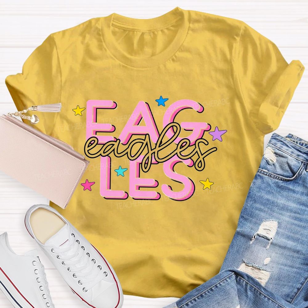 Personalized Mascot Colorful Stars Teacher T-Shirt