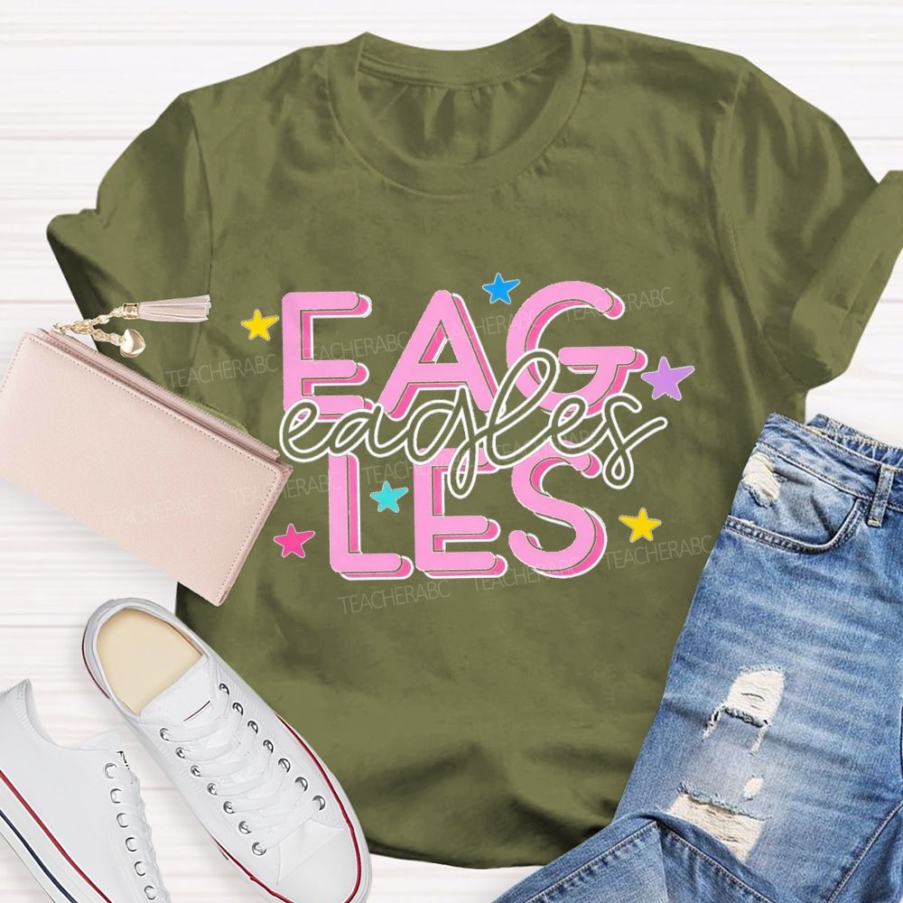 Personalized Mascot Colorful Stars Teacher T-Shirt