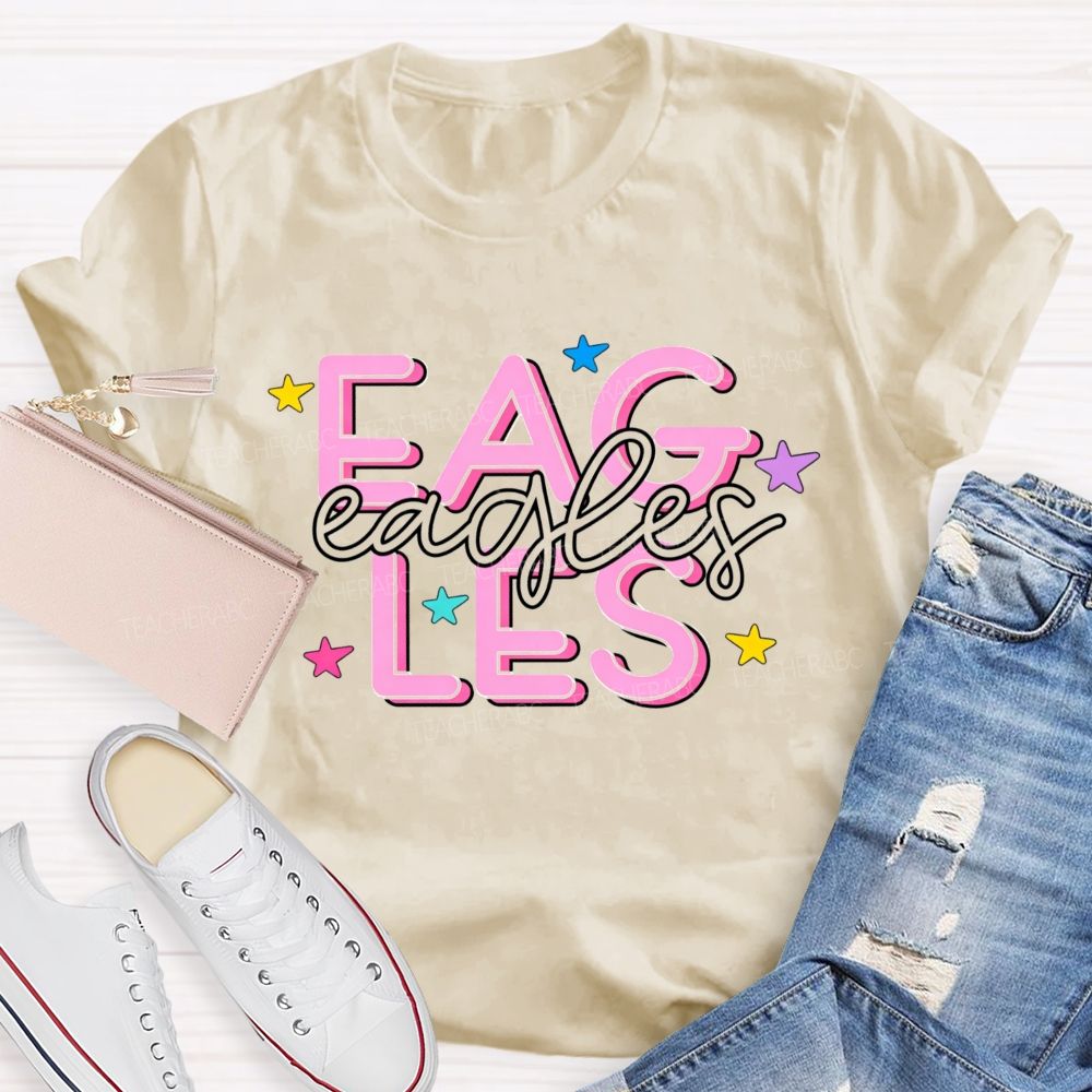 Personalized Mascot Colorful Stars Teacher T-Shirt
