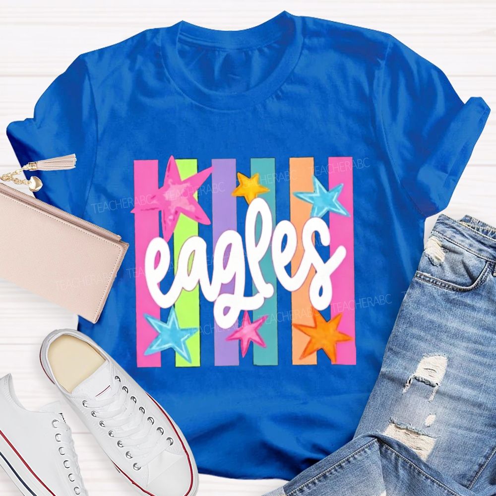 Personalized Mascot Colorful Strip Stars Teacher T-Shirt