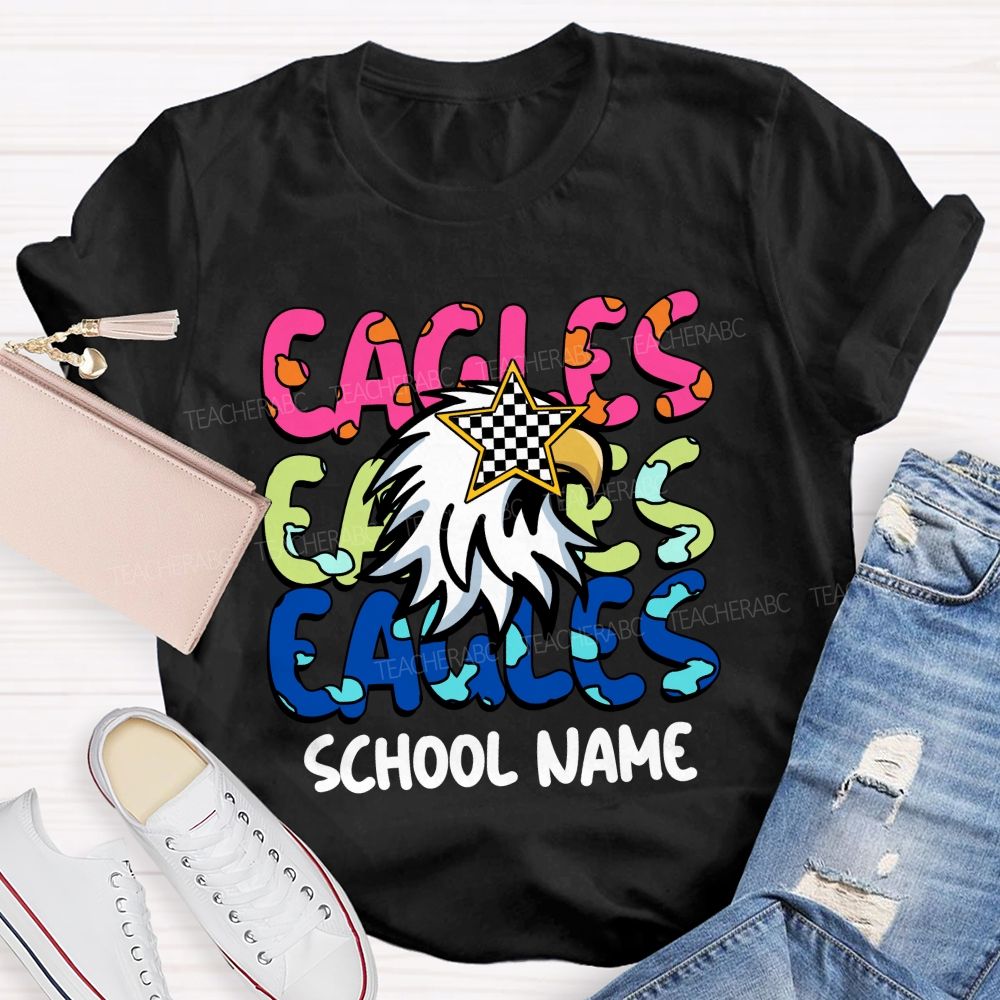 Personalized Mascot And School Name Colorful Letters Teacher T-Shirt
