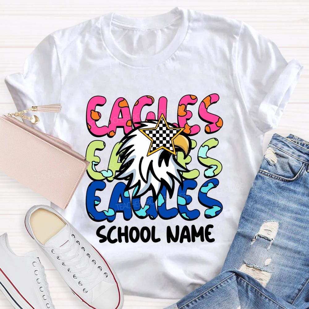 Personalized Mascot And School Name Colorful Letters Teacher T-Shirt