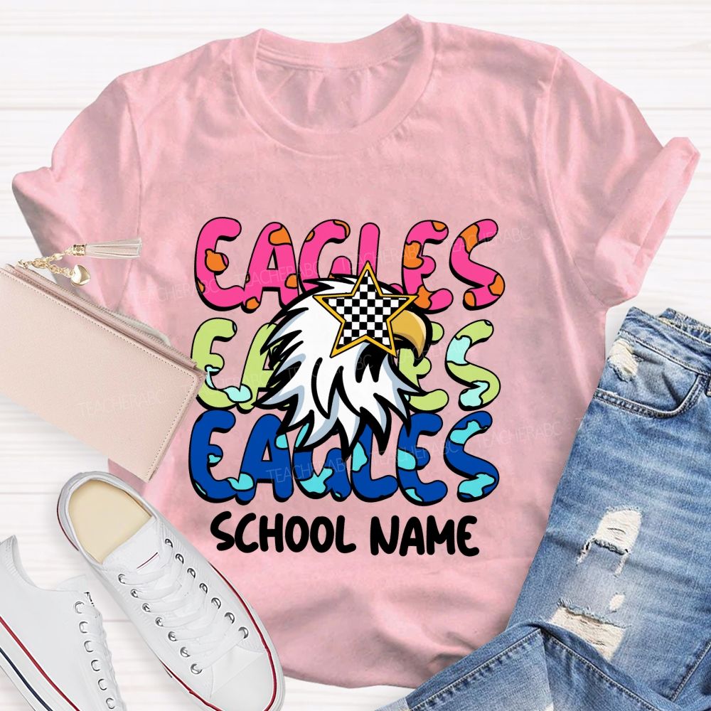 Personalized Mascot And School Name Colorful Letters Teacher T-Shirt
