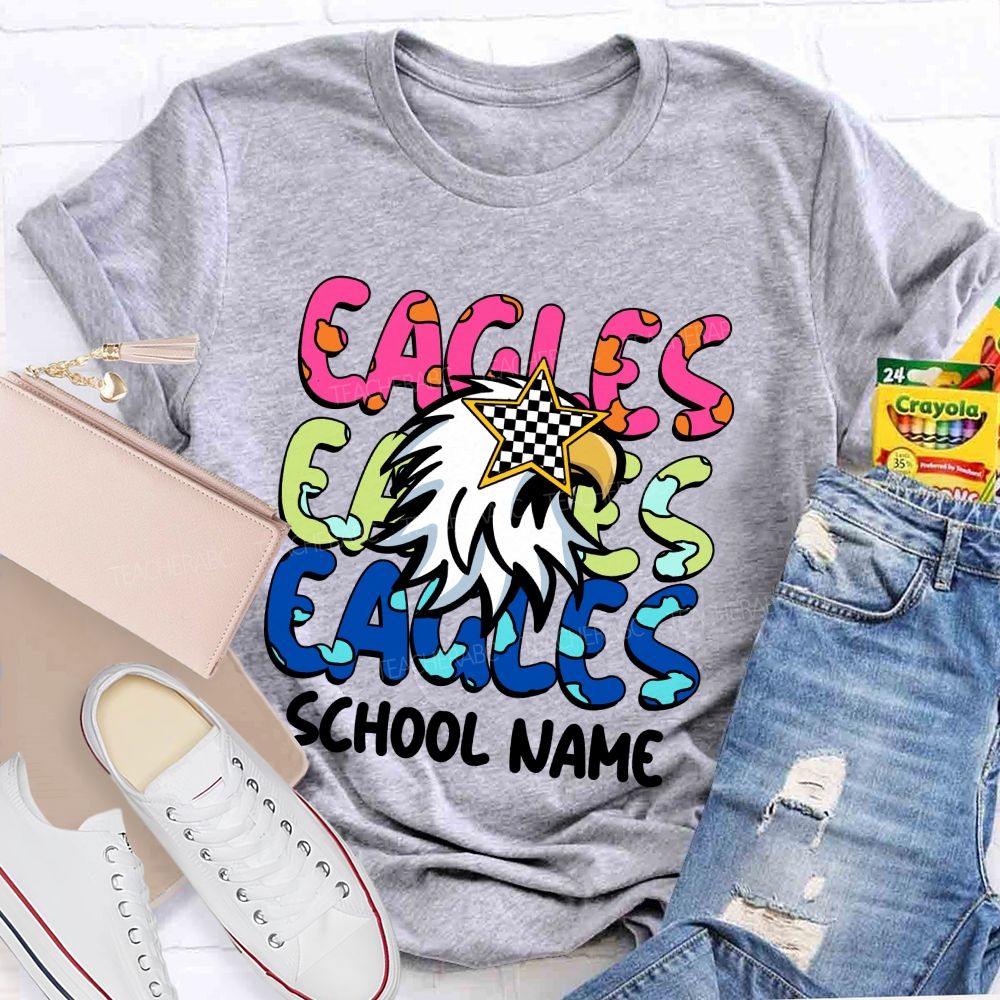 Personalized Mascot And School Name Colorful Letters Teacher T-Shirt