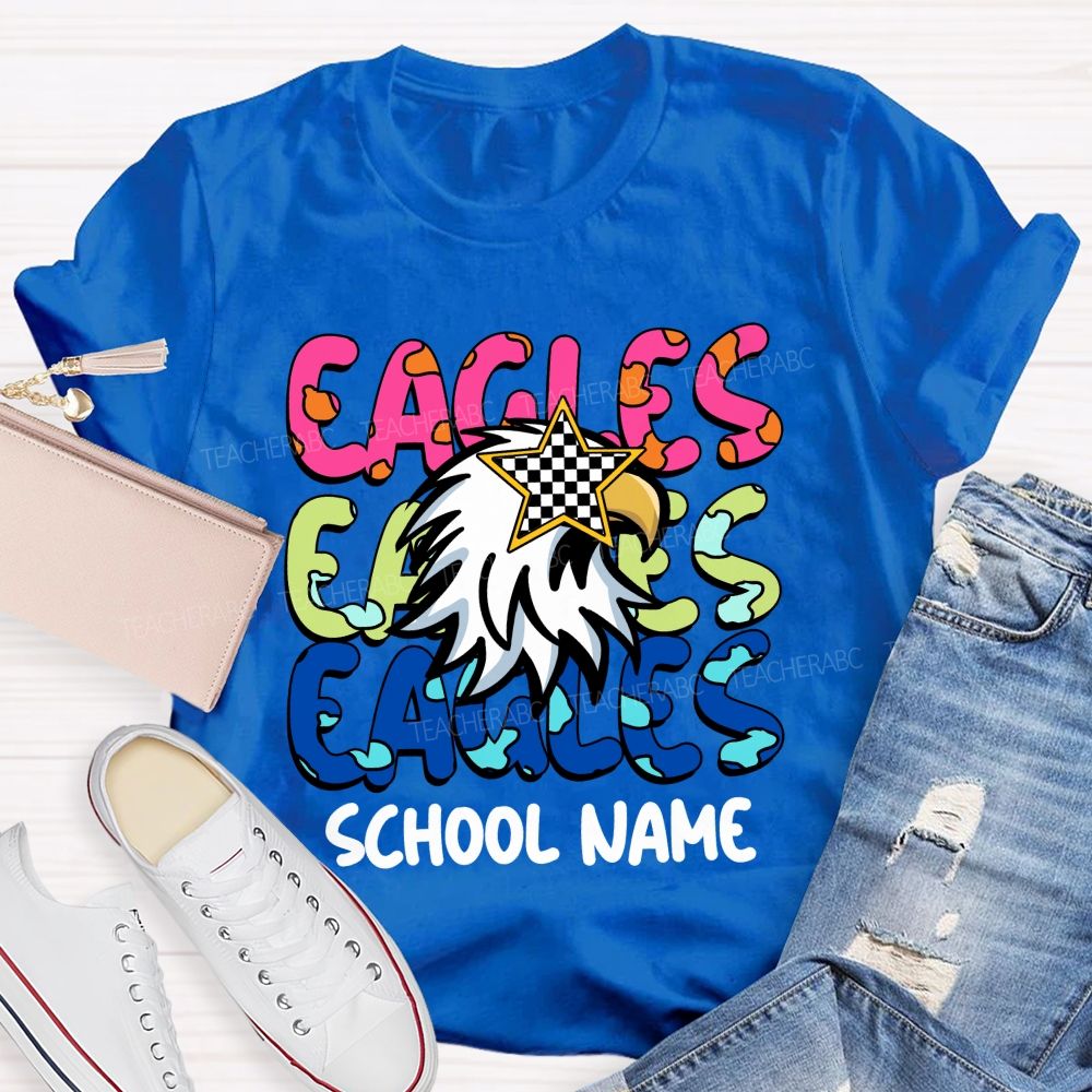 Personalized Mascot And School Name Colorful Letters Teacher T-Shirt