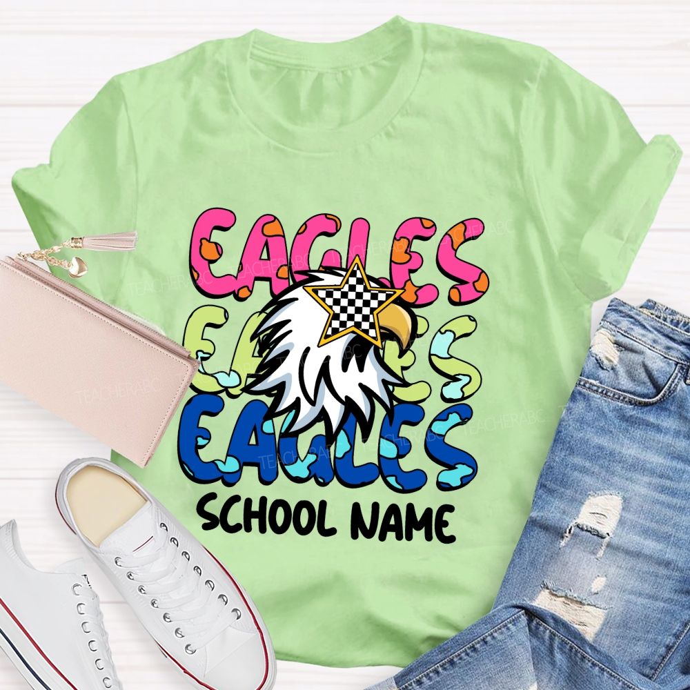 Personalized Mascot And School Name Colorful Letters Teacher T-Shirt