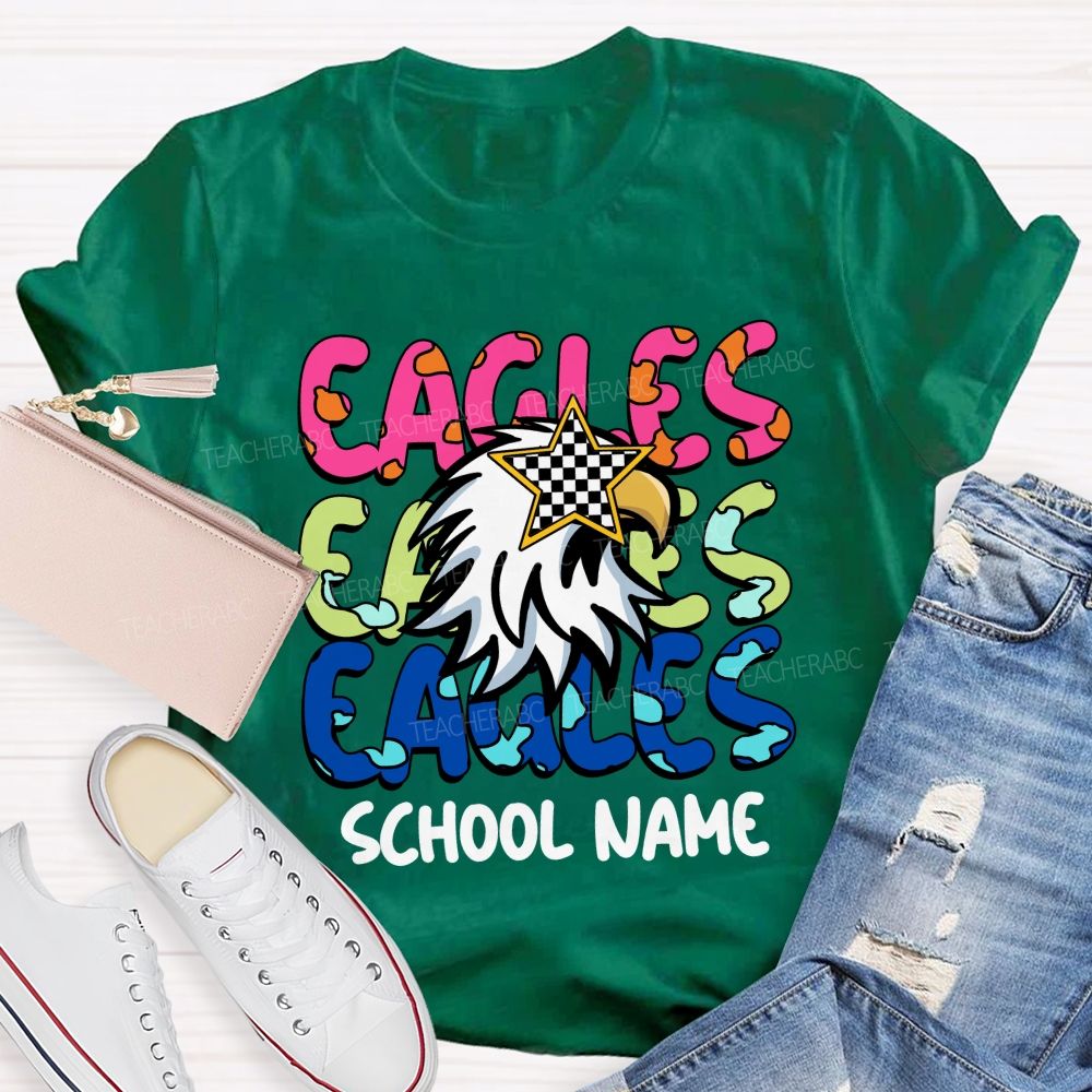 Personalized Mascot And School Name Colorful Letters Teacher T-Shirt