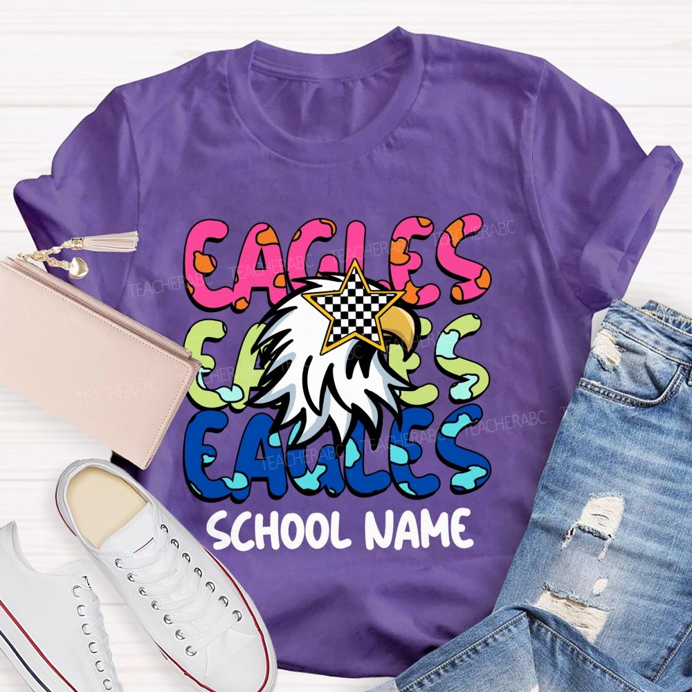 Personalized Mascot And School Name Colorful Letters Teacher T-Shirt