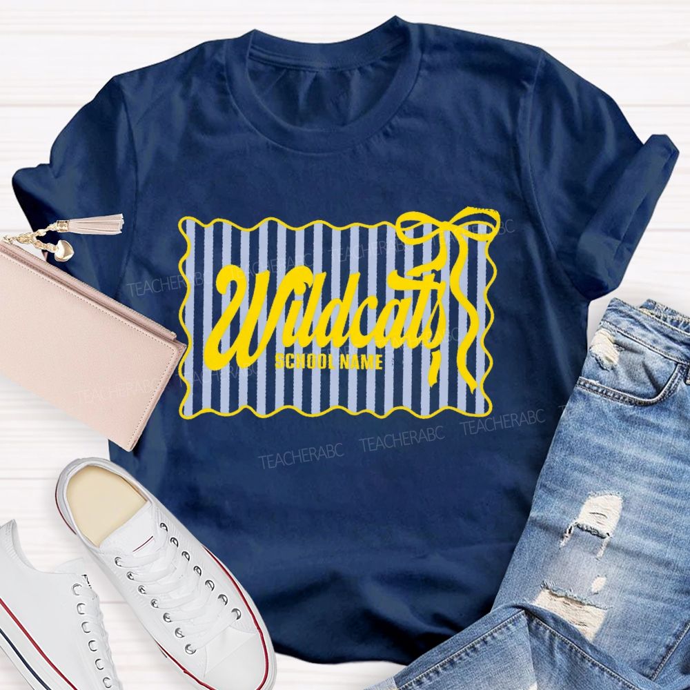 Personalized Mascot And School Name Fresh-Style Bow Teacher T-Shirt