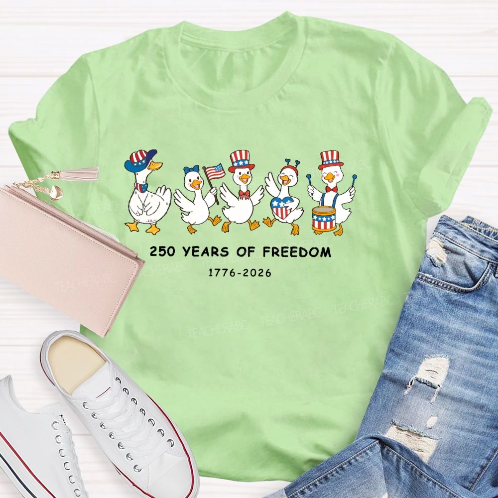 250 Years Of Freedom Duck  Teacher T-shirt