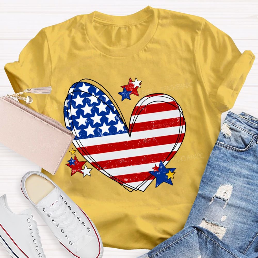 America Flag Stars Heart   Teacher T-shirt