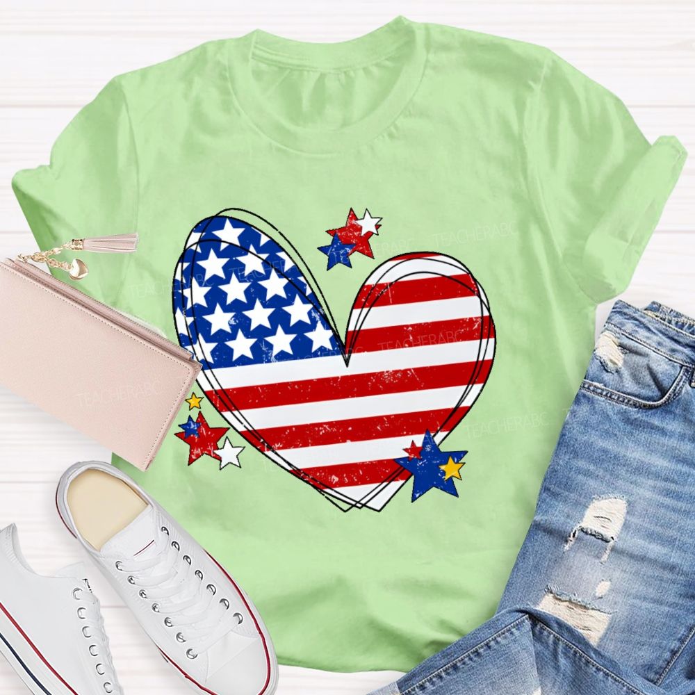 America Flag Stars Heart   Teacher T-shirt