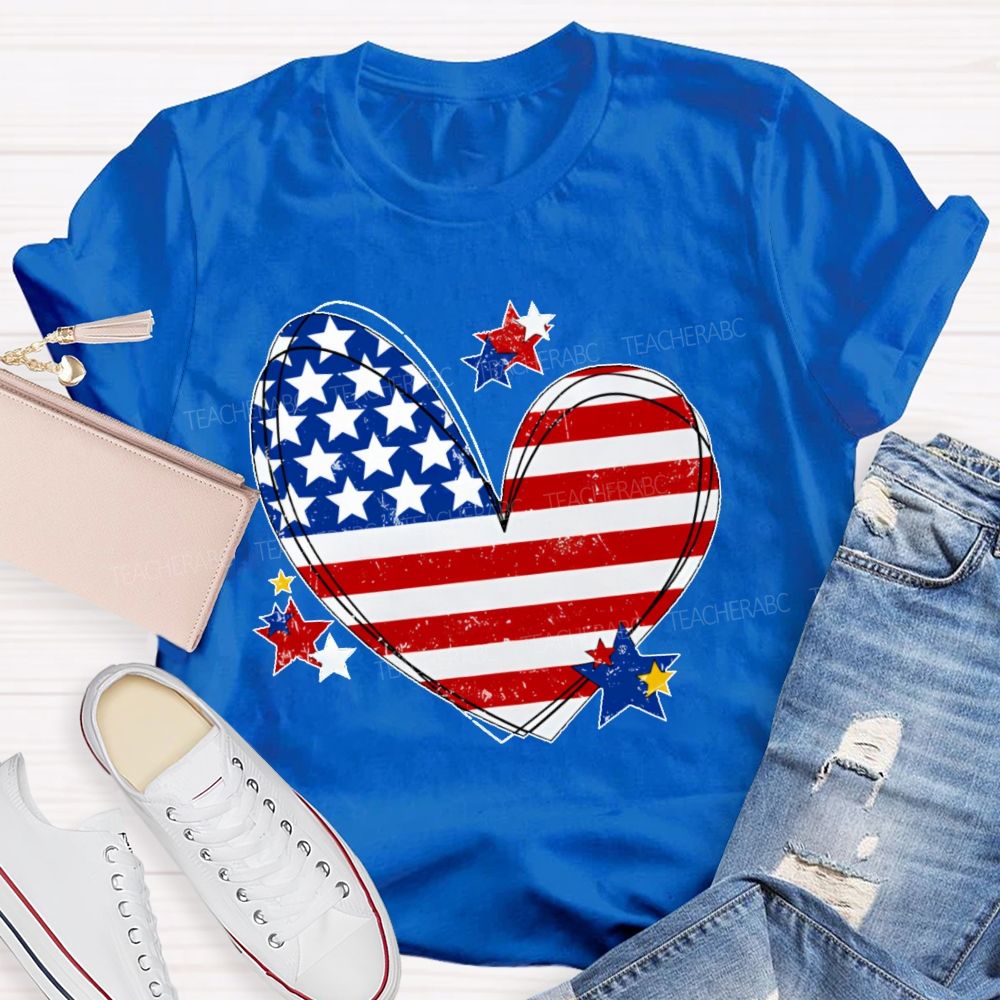America Flag Stars Heart   Teacher T-shirt