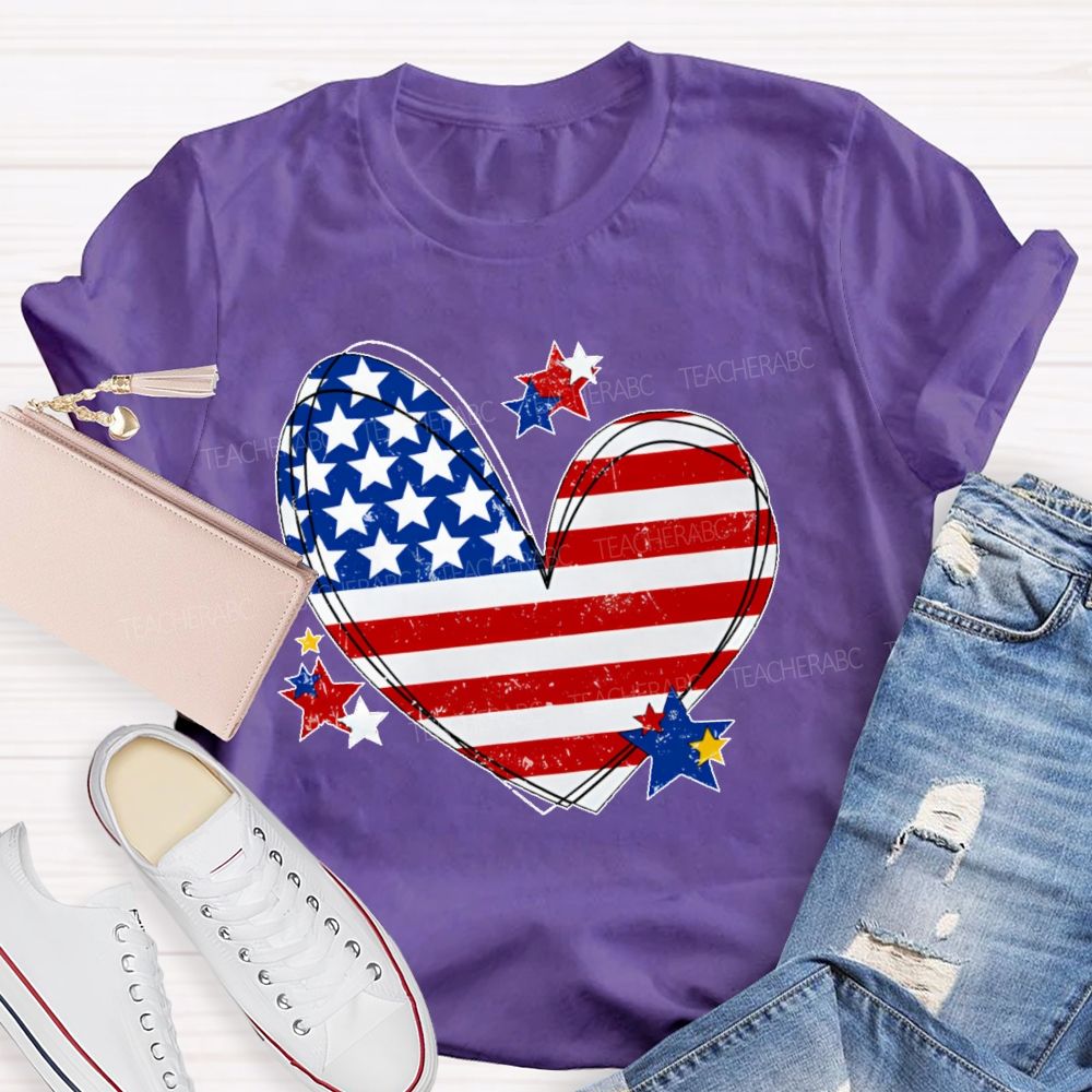 America Flag Stars Heart   Teacher T-shirt