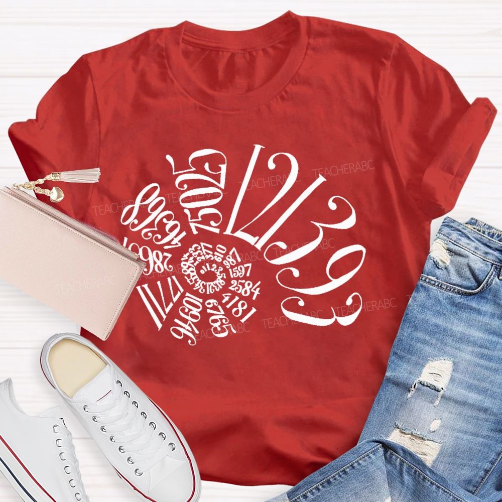 Fibonacci Sequence Spiral Graphic  Math  Teacher T-shirt
