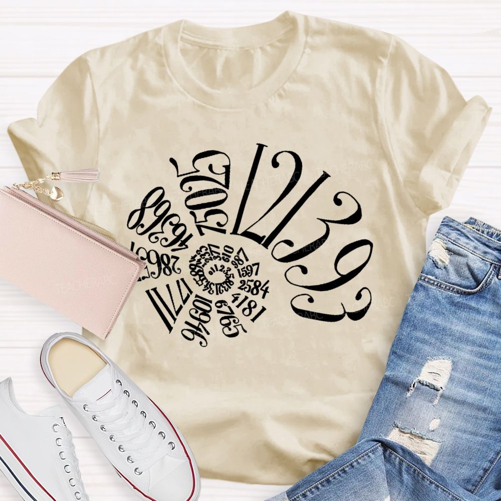 Fibonacci Sequence Spiral Graphic  Math  Teacher T-shirt