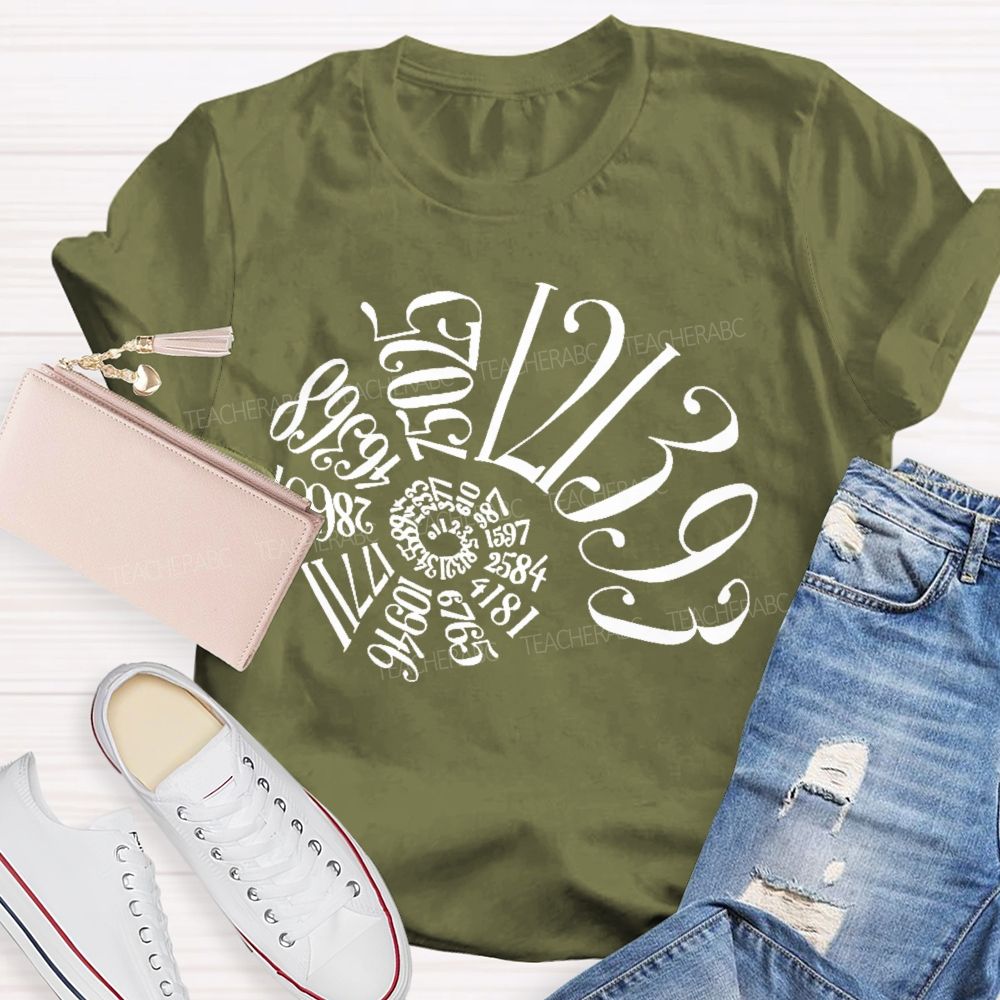 Fibonacci Sequence Spiral Graphic  Math  Teacher T-shirt