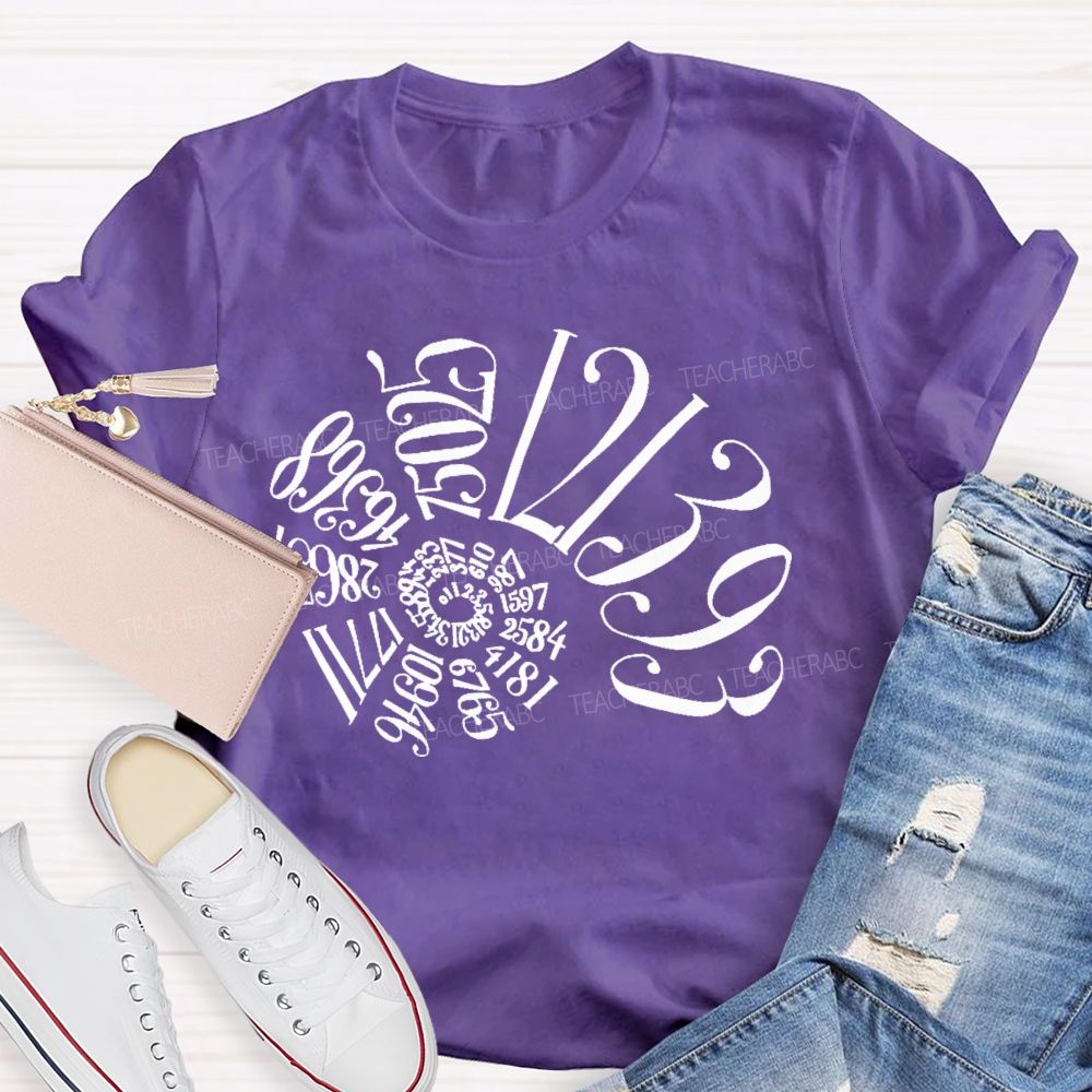 Fibonacci Sequence Spiral Graphic  Math  Teacher T-shirt