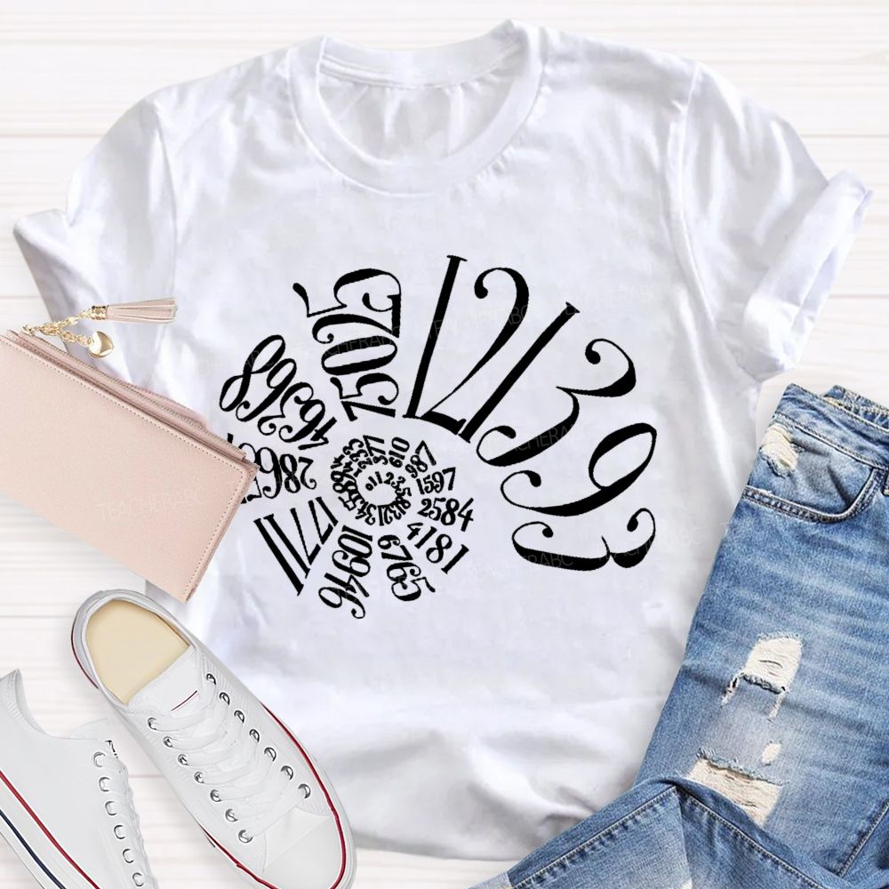 Fibonacci Sequence Spiral Graphic  Math  Teacher T-shirt