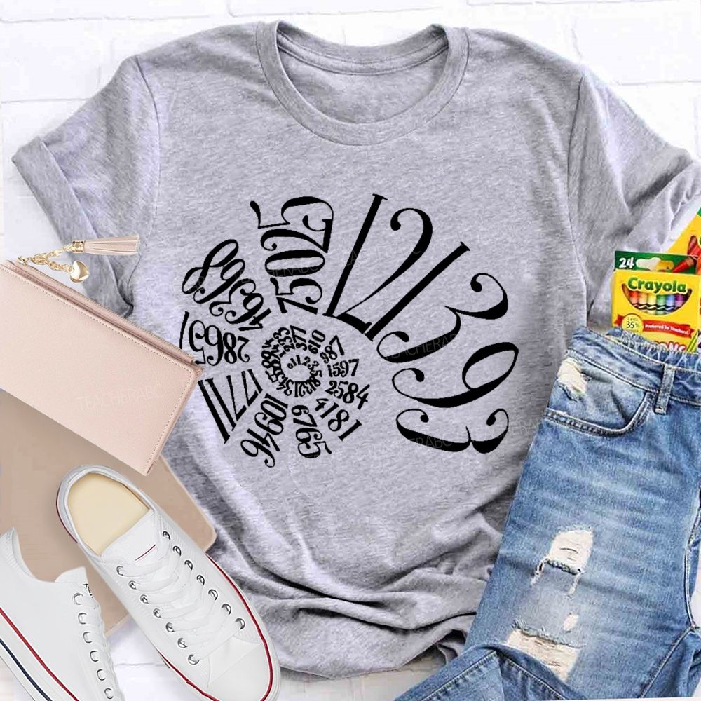Fibonacci Sequence Spiral Graphic  Math  Teacher T-shirt