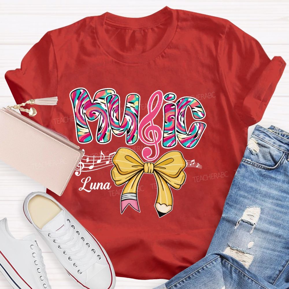 Personalized Name  Bow  Colorful  Music  Teacher T-shirt