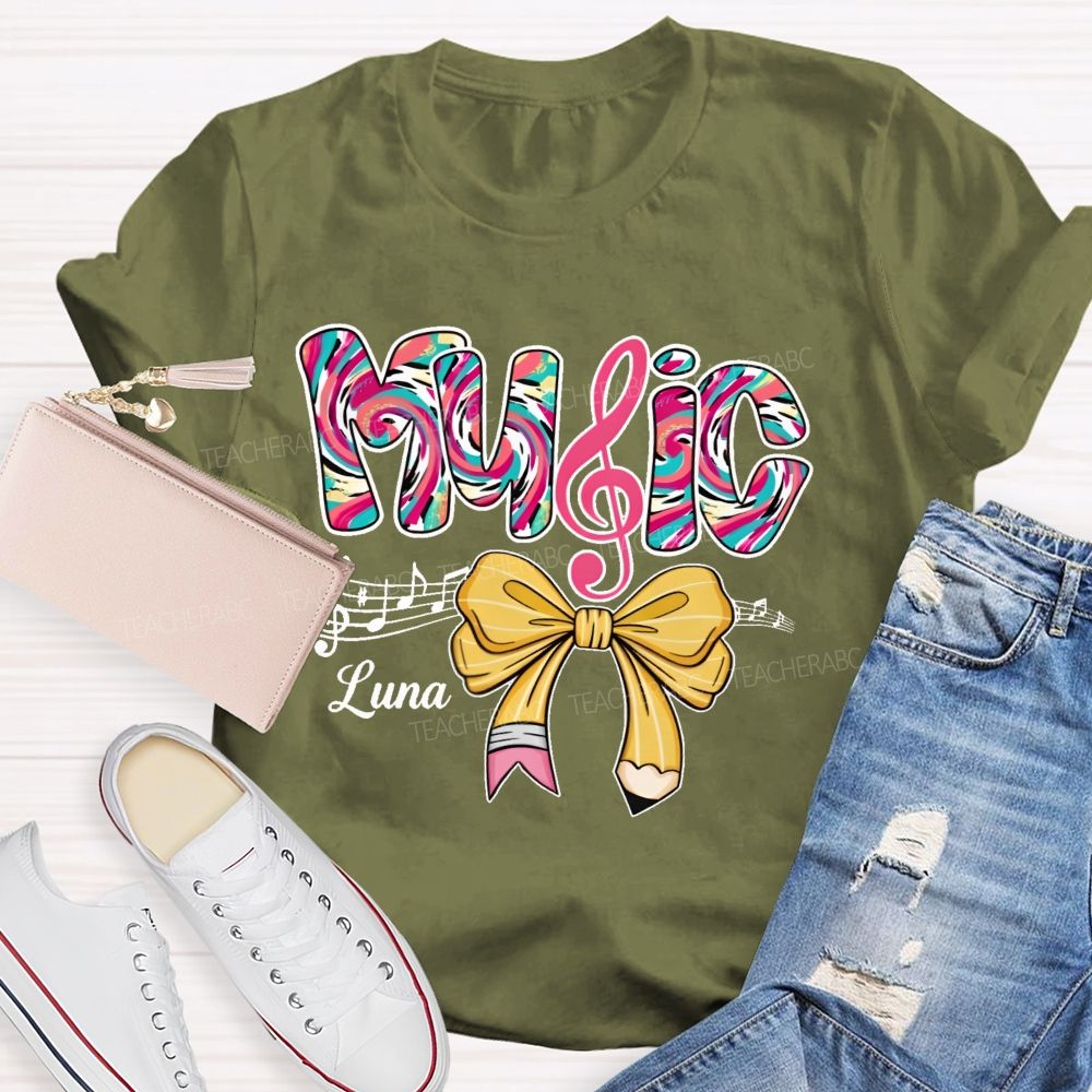 Personalized Name  Bow  Colorful  Music  Teacher T-shirt