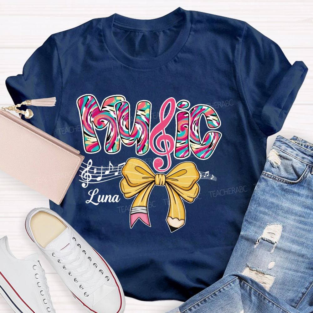 Personalized Name  Bow  Colorful  Music  Teacher T-shirt