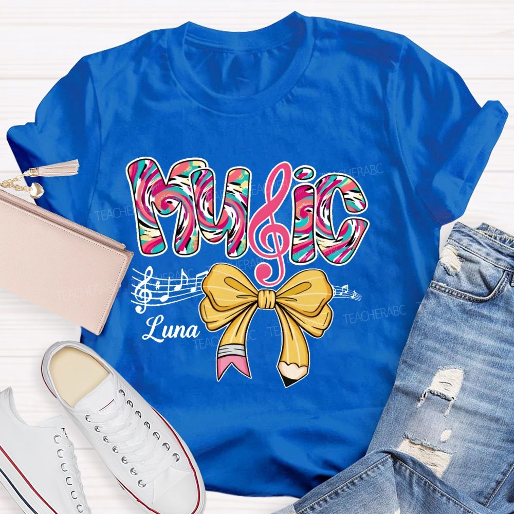 Personalized Name  Bow  Colorful  Music  Teacher T-shirt