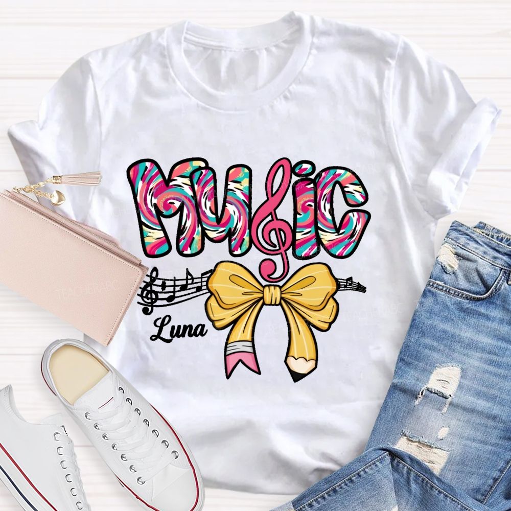 Personalized Name  Bow  Colorful  Music  Teacher T-shirt