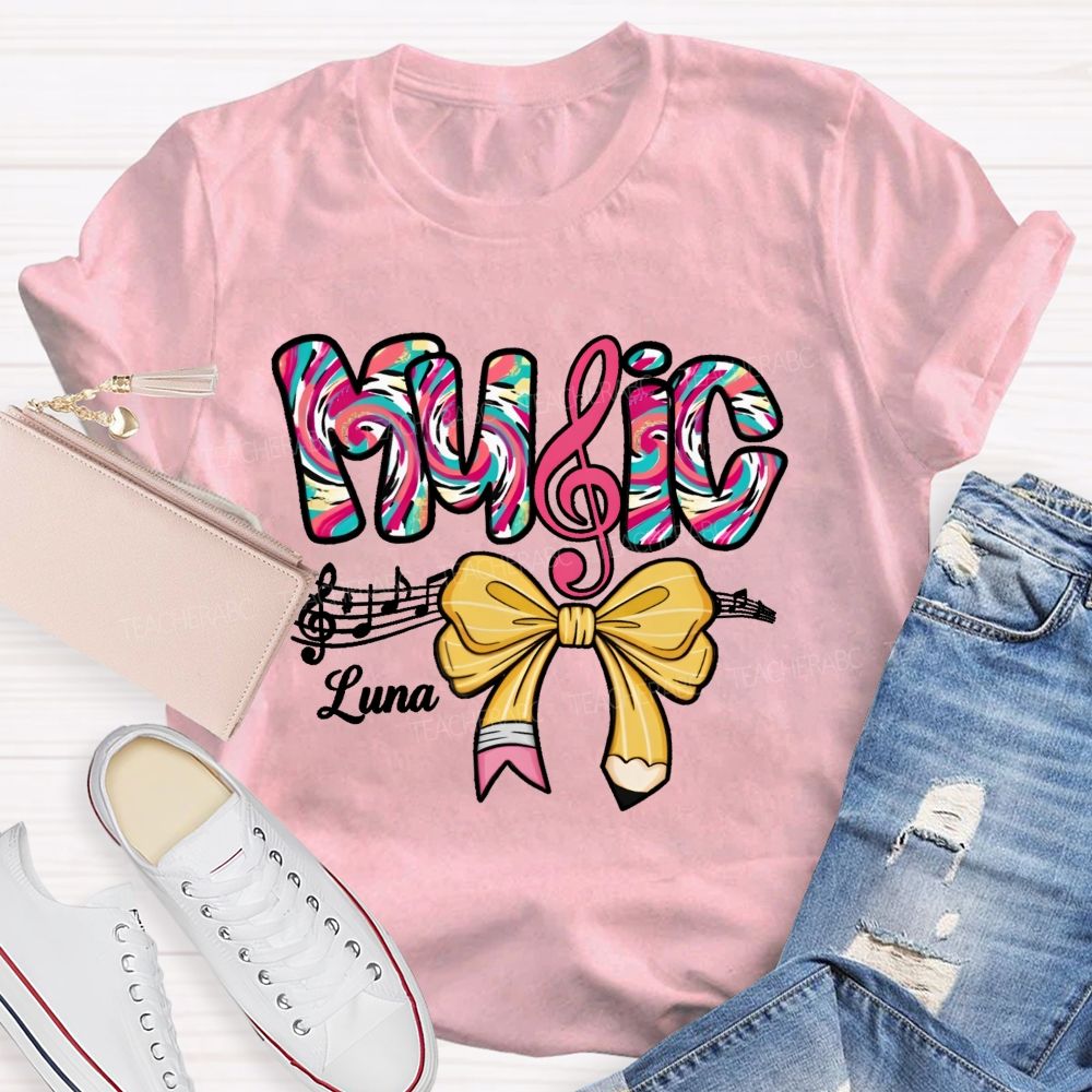 Personalized Name  Bow  Colorful  Music  Teacher T-shirt