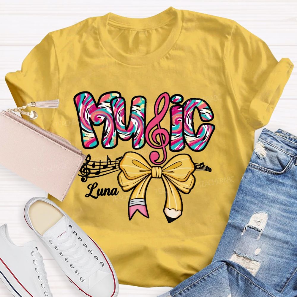 Personalized Name  Bow  Colorful  Music  Teacher T-shirt