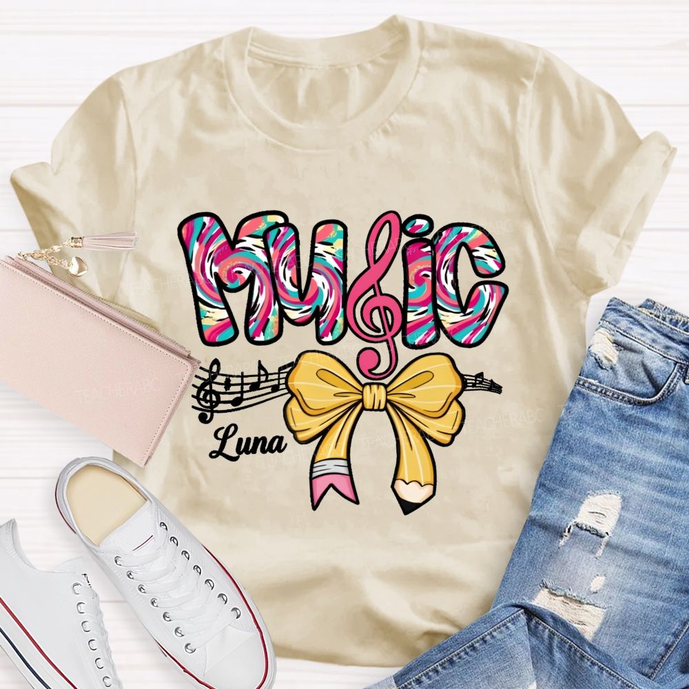 Personalized Name  Bow  Colorful  Music  Teacher T-shirt