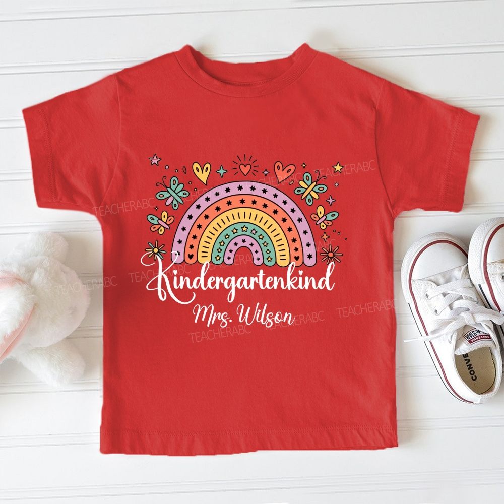 Personalized Name And Grade Kindergarten And Rainbow Toddler T-shirts