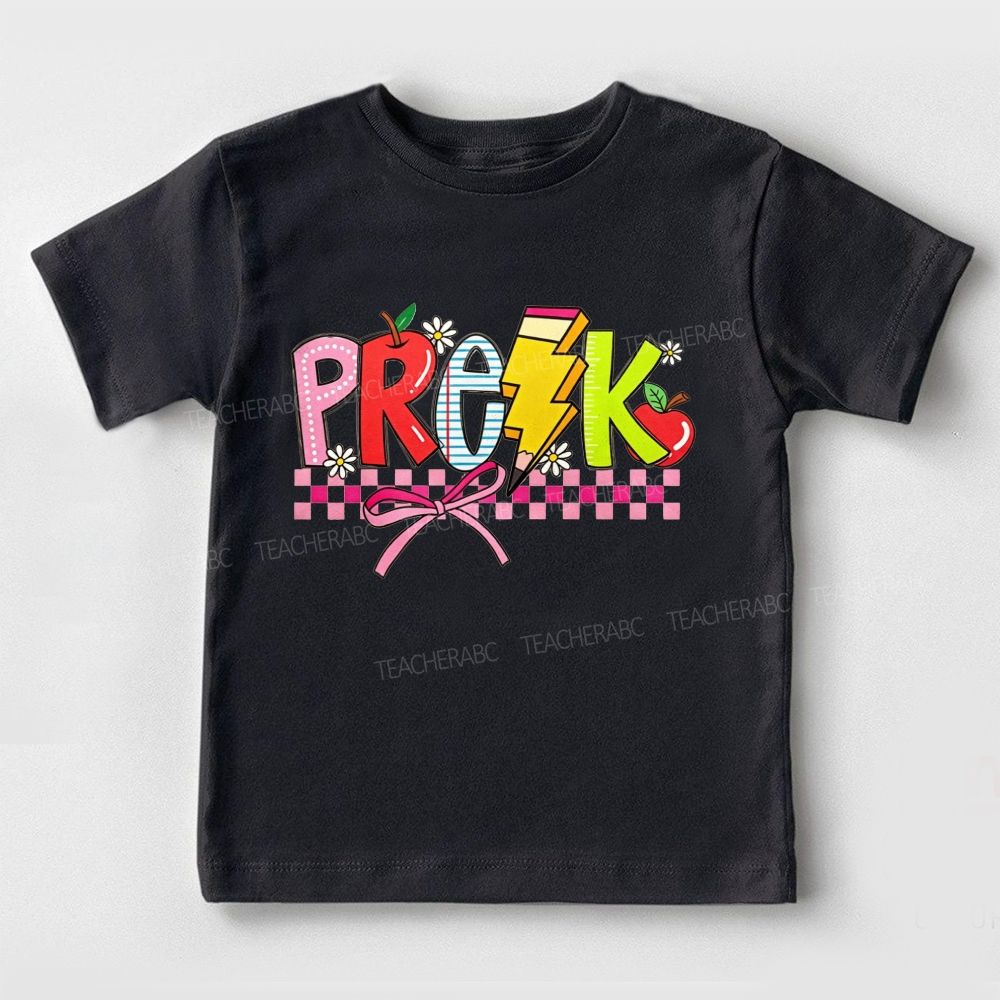 Personalized Grade Bow And Checkered Pre-K Vibes Toddler T-shirts