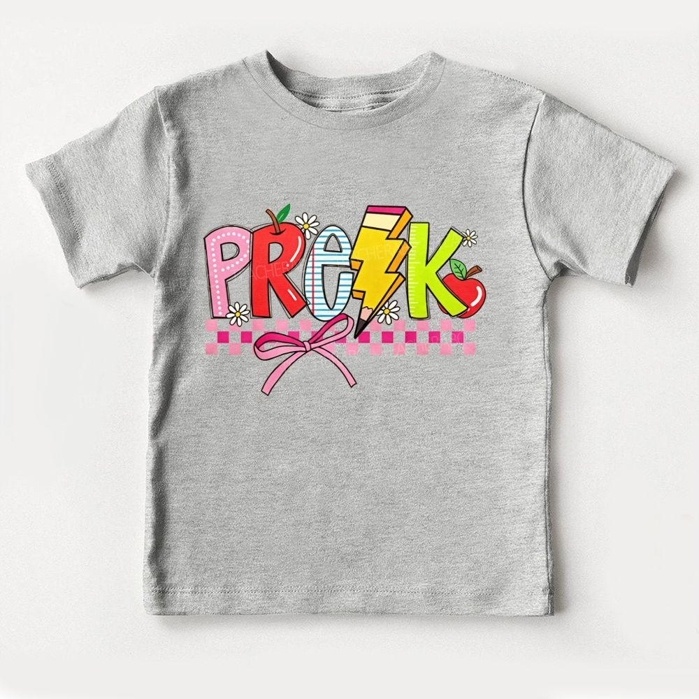 Personalized Grade Bow And Checkered Pre-K Vibes Toddler T-shirts