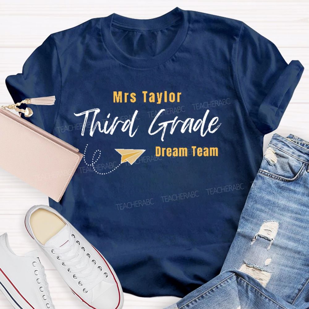Personalized Name  And  Grade Third Grade Airplane  Teacher T-shirt