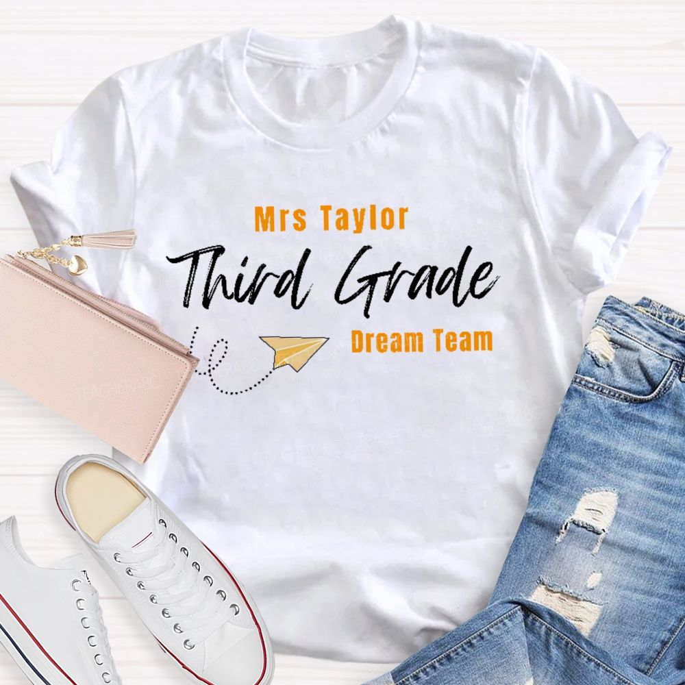 Personalized Name  And  Grade Third Grade Airplane  Teacher T-shirt