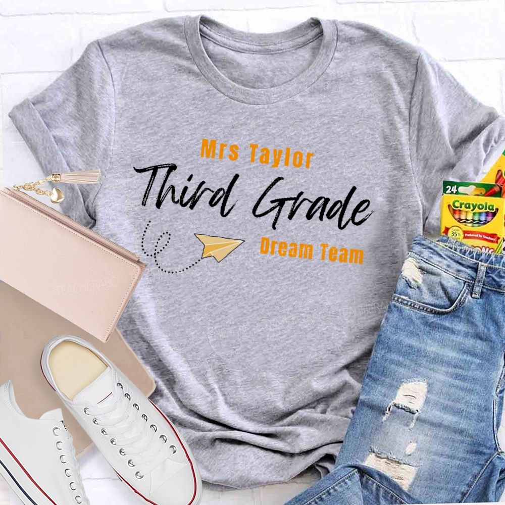Personalized Name  And  Grade Third Grade Airplane  Teacher T-shirt