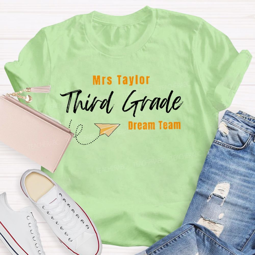 Personalized Name  And  Grade Third Grade Airplane  Teacher T-shirt