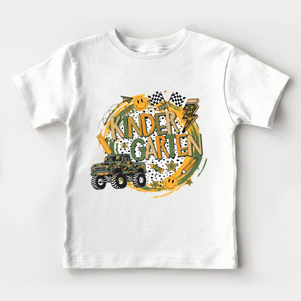 Personalized Grade Kindergarten Race Flag Truck Toddler T-shirts