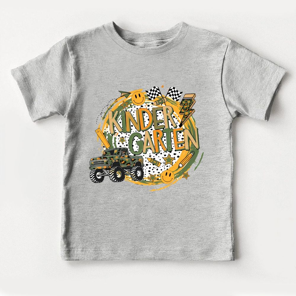 Personalized Grade Kindergarten Race Flag Truck Toddler T-shirts