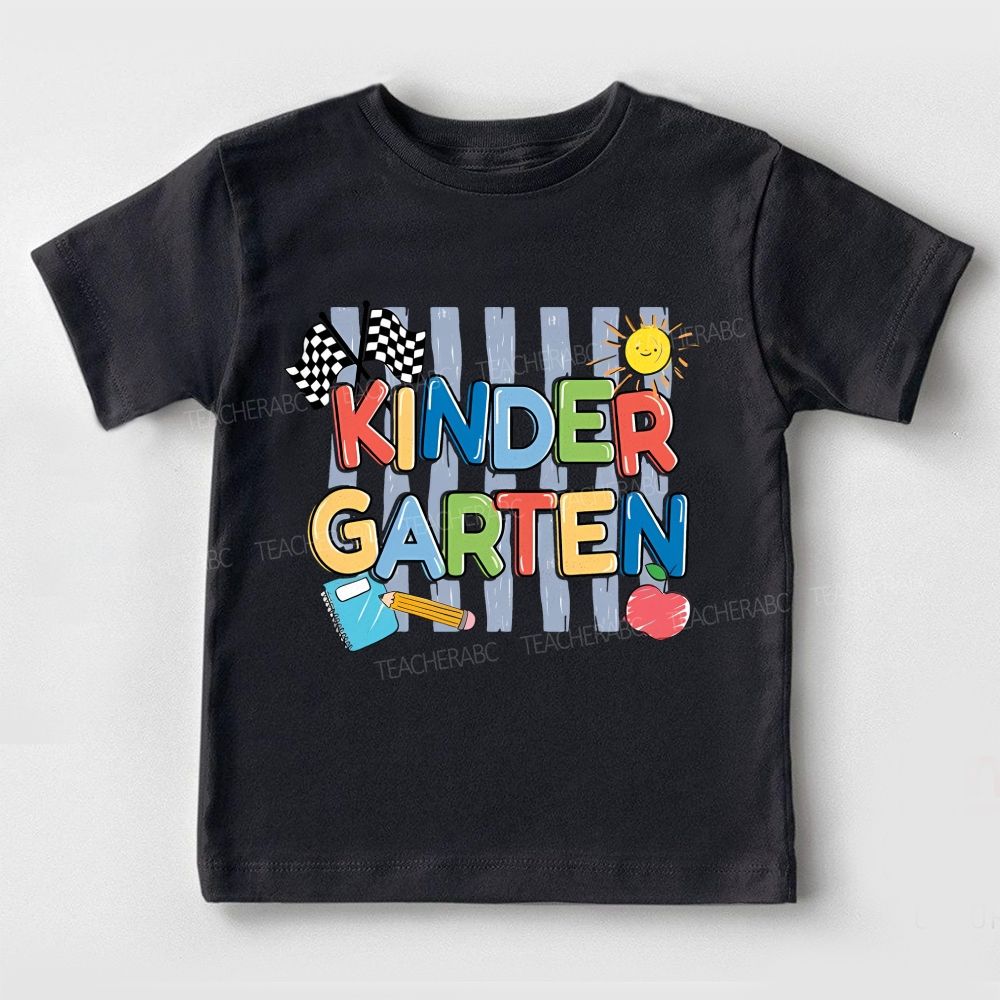 Personalized Grade Kindergarten Racing Flag Toddler T-shirts