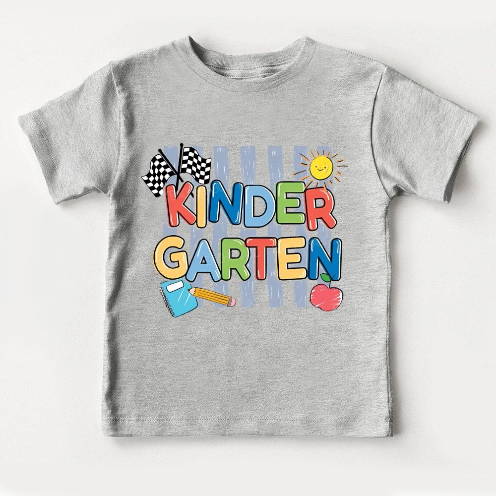 Personalized Grade Kindergarten Racing Flag Toddler T-shirts