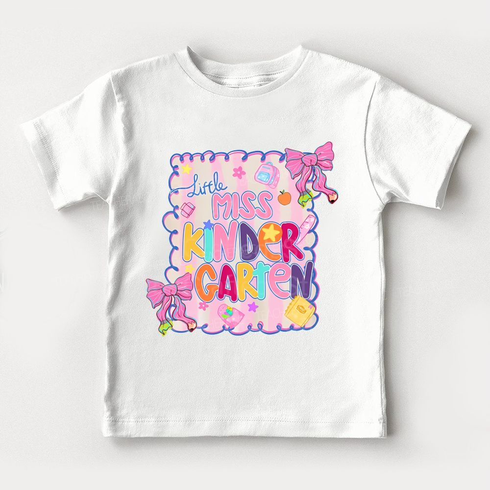 Personalized Grade Little Miss Kindergarten Pink Bow Toddler T-shirts